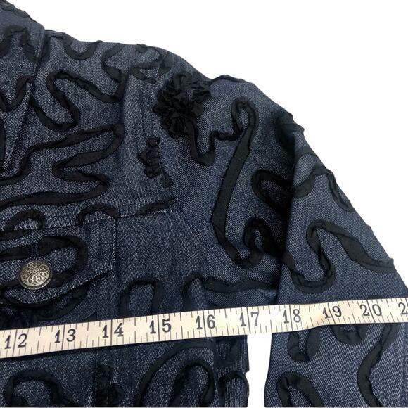 Analogy Black Trim Classic Denim Jacket Top Stitching Detail Silver Tone Buttons - Picture 11 of 16